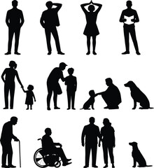 Silhouettes of people and animals