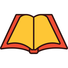 Open book with yellow pages and red cover on transparent background simple illustration and icon