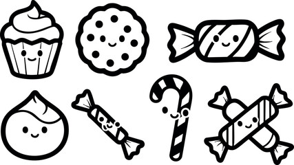 Fototapeta premium Cute sweet candy cupcake cookie and candy vector set for dessert decoration and design elements