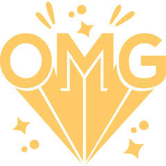 OMG Lettering With Stars Bursting Outward In A Sparkly Yellow Diamond Shape On A Transparent Background