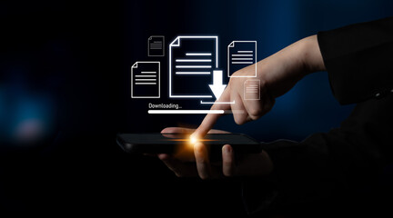 Visual representation of digital document downloading, showing file transfer, data access, and progress status for secure and efficient information retrieval Latch