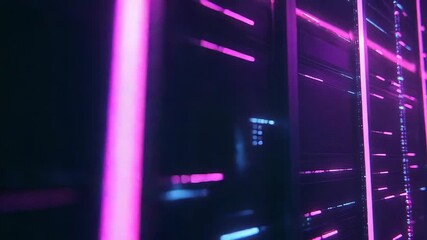 Server racks in data center with neon lights - Powered by Adobe