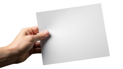 Fototapeta premium Hand holding blank A4 paper on white background