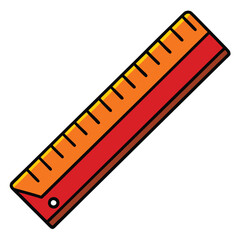 Cartoon ruler with orange and red color and measurement markings measuring tool stationery