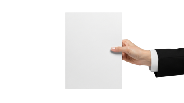 Hand holding vertical empty white paper for mockup design