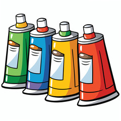 Four Colorful Cartoon Paint Tubes Lined Up on White Background illustration art supplies