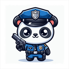Cute Panda Police Officer Flat Vector Logo Design for Law Enforcement and Security Themes