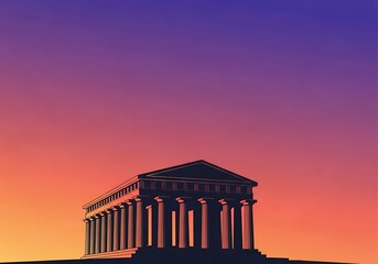 Obraz premium Illustration of Ancient Building silhouette against a vibrant, colorful sky