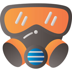 Orange and Gray Gas Mask With Blue Filter Element Protective Equipment For Air Filtration On Transparent Background