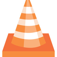 Orange And White Striped Traffic Cone With Square Base On Transparent Background And White...