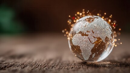 Stunning digital globe with glittering continents and glowing network lines evokes global connectivity and modern innovation