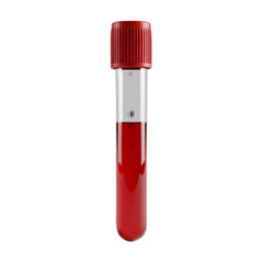 Medical Test Tube with Red Liquid and Cap on transparent Background