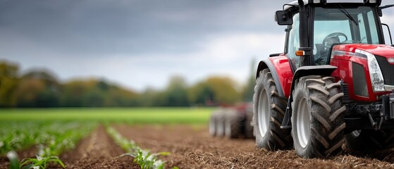Obraz premium Modern red tractor tires at the Red Marta Farmers Festival in Russia, showcasing agricultural innovation during harvest season