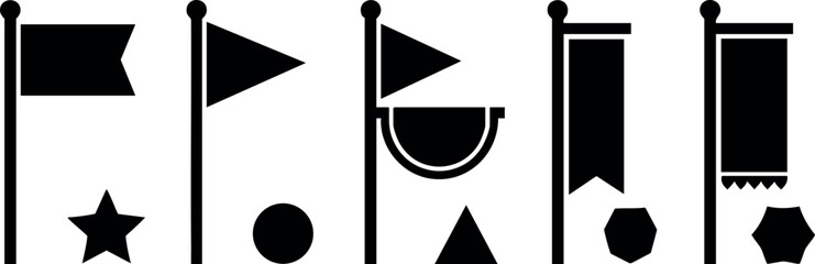 Set of Six Different Black Flag Icons with Various Symbols and Shapes for Design Use vector illustration