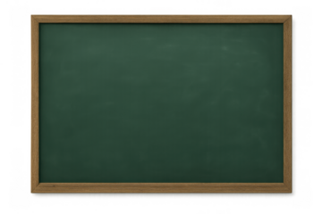 Empty green chalkboard with wooden frame providing a clear surface for writing lessons or messages, transparent background