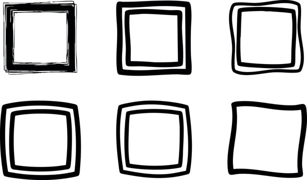 Abstract hand drawn black square frames in various styles vector illustration with irregular lines