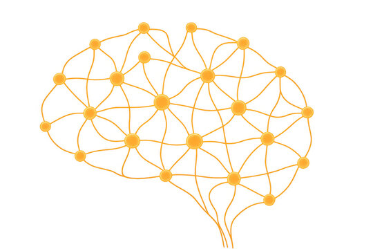 Human brain outline formed by a connected neural network, representing artificial intelligence, technology, and learning