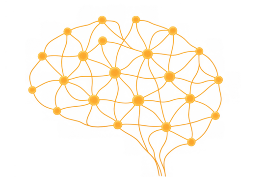 Human brain outline formed by a connected neural network, representing artificial intelligence, technology, and learning