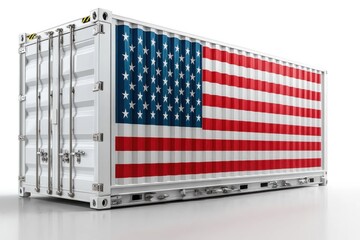 Shipping container with American flag – U.S. trade, export, and global logistics