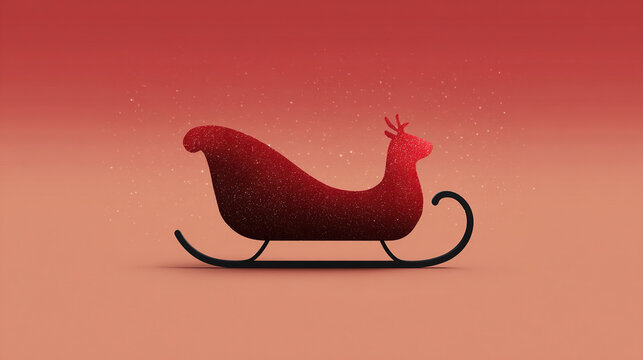 Crimson sleigh silhouette with stylized reindeer head on a warm gradient background with delicate speckles, evoking a festive winter scene. - Powered by Adobe