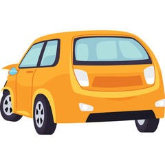 Orange Compact Car Rear View on Transparent Background Pixel Art Style