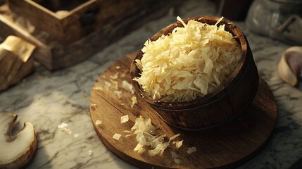 Rustic Sauerkraut in Overturned Bucket Display
