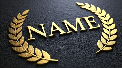Golden laurel wreath symbolizing honor and achievement, encircling a glowing name inscription with detailed engraving and cinematic lighting