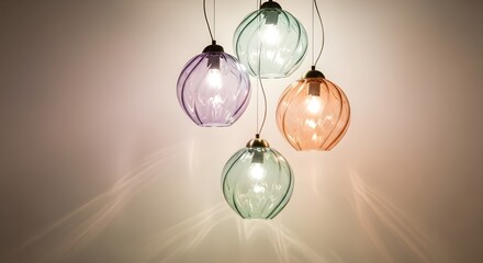 Cluster of Colorful Glass Pendant Lights Hanging Together, Modern Chandelier, Soft Illumination