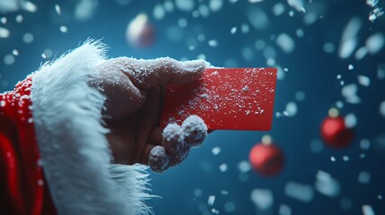 Santa Claus Hands Holding Gift Card Close-Up