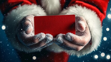 Santa Hands Holding Gift Card Close-Up