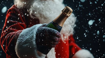 Elegant Santa Claus with Champagne Bottle