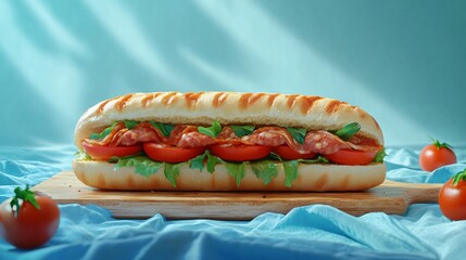 Sausage Sandwich with Fresh Tomatoes Sliced