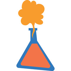 Orange Liquid Bubbling in Blue Beaker with Orange Smoke Rising on Transparent Background