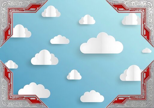 Technological sky with cloudscape framed by digital circuits design