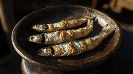 Traditional salted fish on clay plate