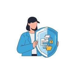 Woman Holding Shield Protecting Data and Documents.