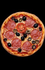 Savory Salami Pizza with Tomato and Olives