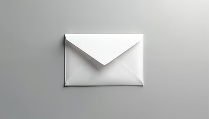 White closed envelope on grey background. Blank mail envelope with soft shadow. Simple, elegant stationery for office business correspondence. Plain white envelope layout for letter delivery message.