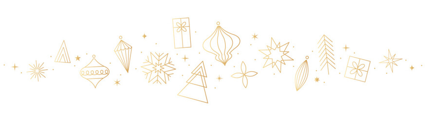 Christmas border, gold holidays banner, line decorations