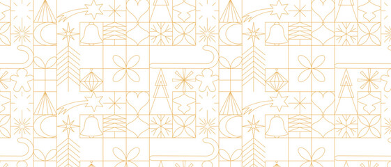 Christmas background, gold geometric icon seamless pattern