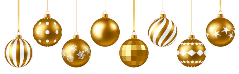 Christmas ball set, gold baubles, golden hanging ornaments