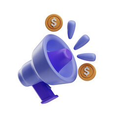 3D Illustration, character, icon Megaphone with Coins