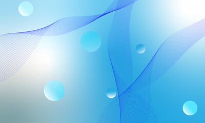 Abstract blue gradient background with wave lines and floating circles