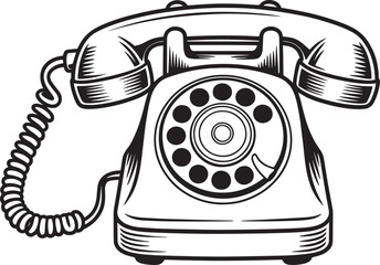 Old fashioned rotary dial phone illustration traditional landline communication tool drawing equipment