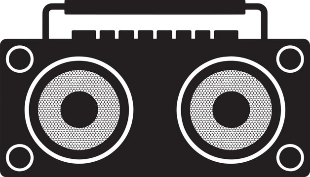 Portable stereo cassette player sound system boombox vector graphic element isolated on transparent background now.