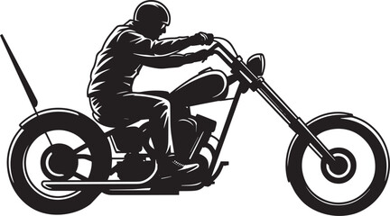 Silhouette of man riding chopper motorcycle vector illustration biker on custom motorbike graphic