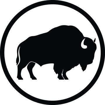 Illustration American bison buffalo silhouette in a circle simple emblem vector