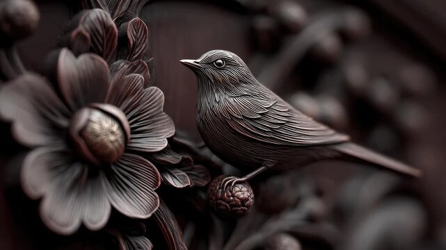 Details of Tang Dynasty Flower and Bird Wood Carving Art