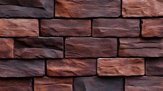 Brick wall features rough texture and a pattern of earth-toned rectangular stones arranged horizontally.