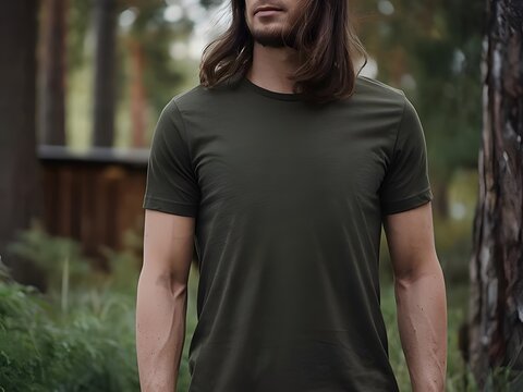Dark green T-shirt mockup with forest mood styling